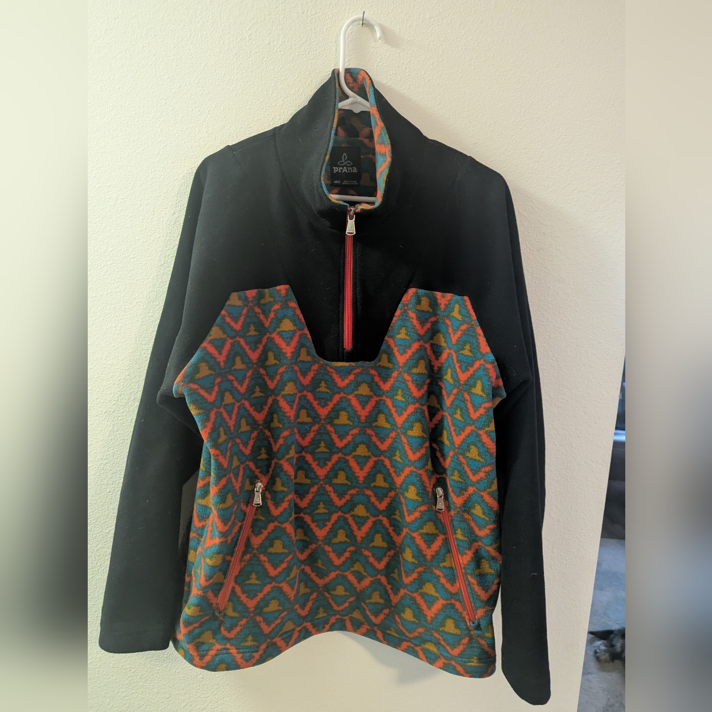Prana Black And Multicolor Fleece Quarter Zip Pullover